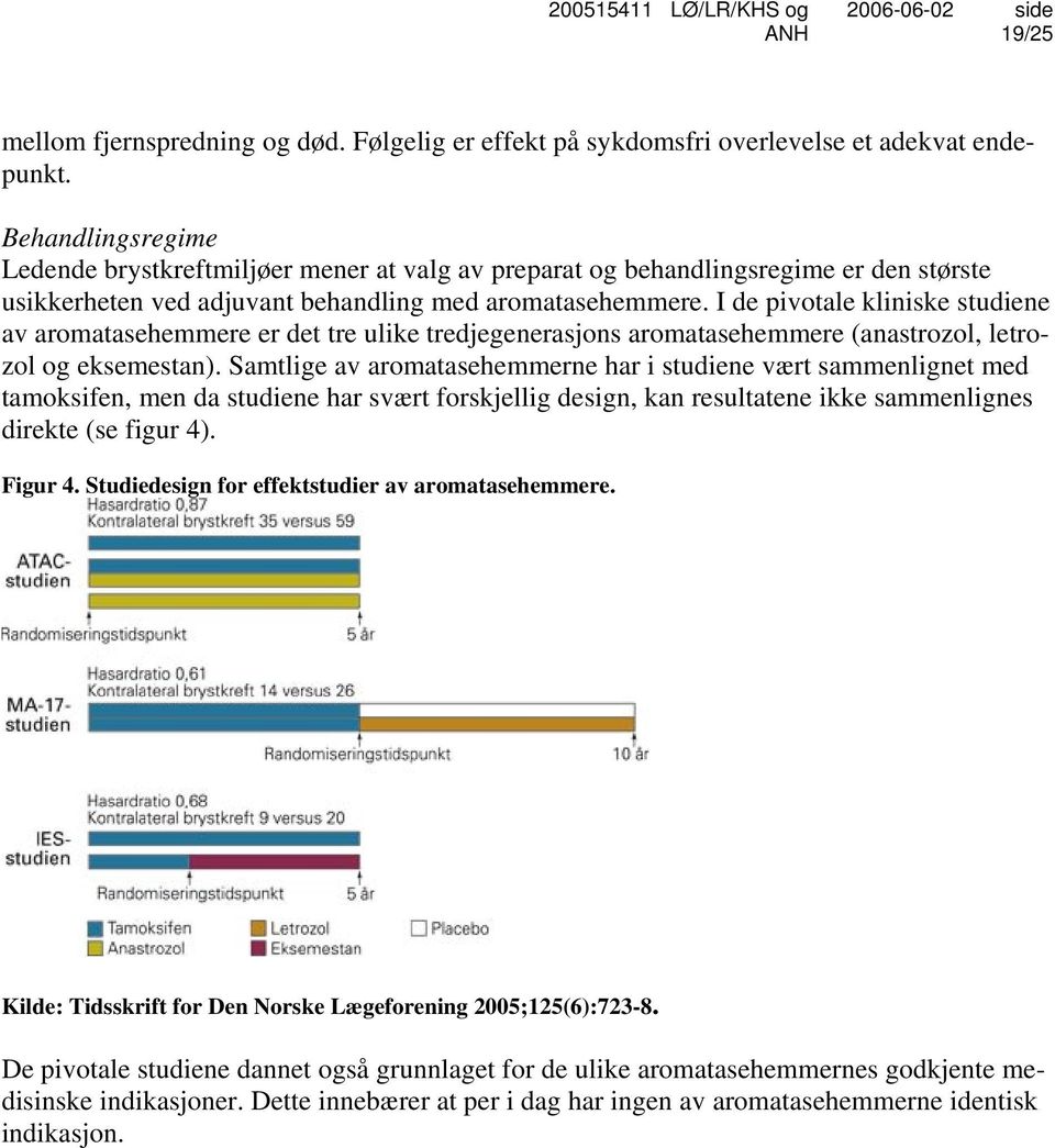 I de pivotale kliniske studiene av aromatasehemmere er det tre ulike tredjegenerasjons aromatasehemmere (anastrozol, letrozol og eksemestan).