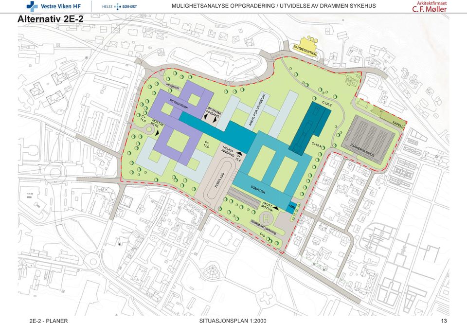 PSYKIATRISK ØKONOMI INNGANG AREAL FOR UTVIDELSE C+20,2 KAPELL C+ 11,0 HOVED-