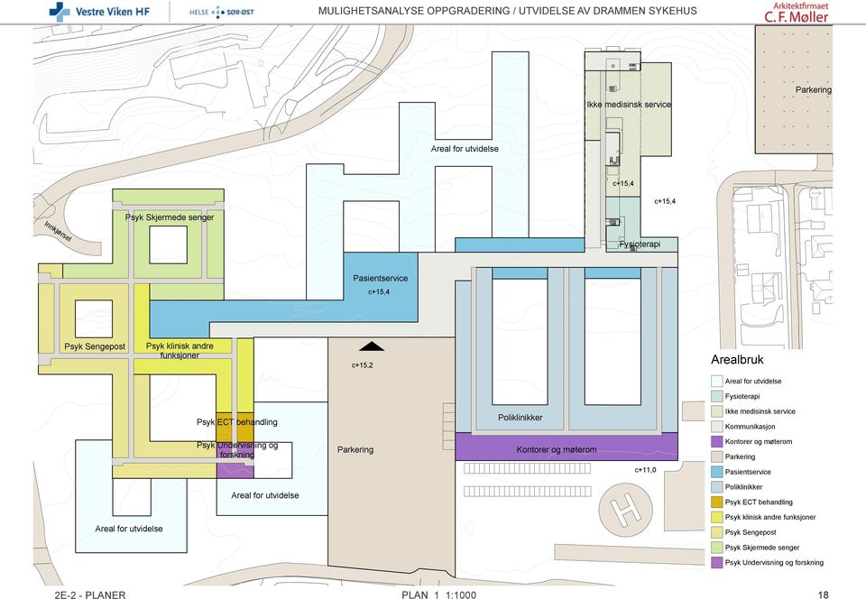 Undervisning og forskning Parkering Kontorer og møterom Kontorer og møterom Parkering c+11,0 Pasientservice Poliklinikker Psyk ECT
