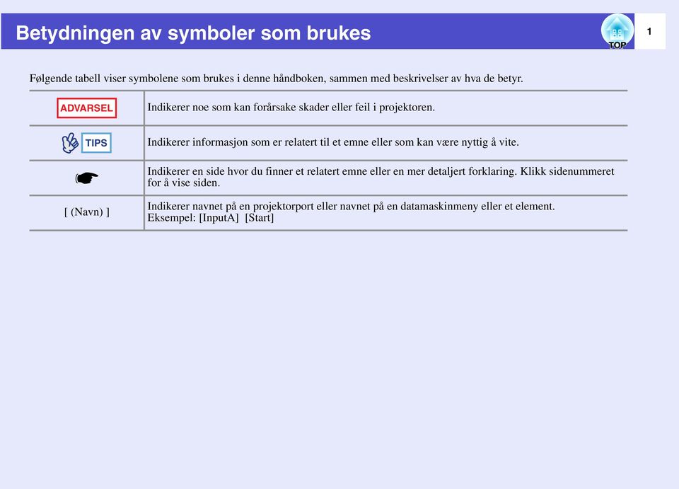 Indikerer informasjon som er relatert til et emne eller som kan være nyttig å vite.