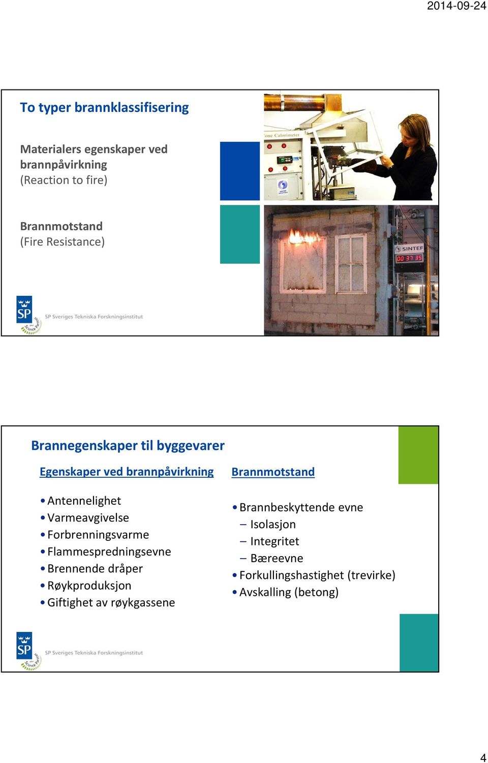 Varmeavgivelse Forbrenningsvarme Flammespredningsevne Brennende dråper Røykproduksjon Giftighet av