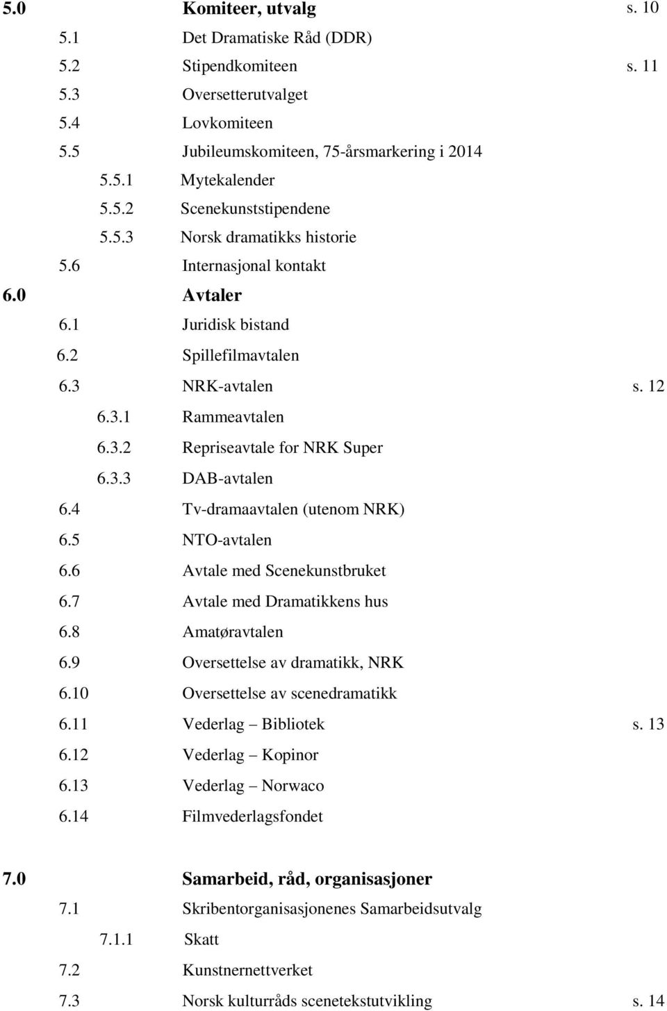 4 Tv-dramaavtalen (utenom NRK) 6.5 NTO-avtalen 6.6 Avtale med Scenekunstbruket 6.7 Avtale med Dramatikkens hus 6.8 Amatøravtalen 6.9 Oversettelse av dramatikk, NRK 6.