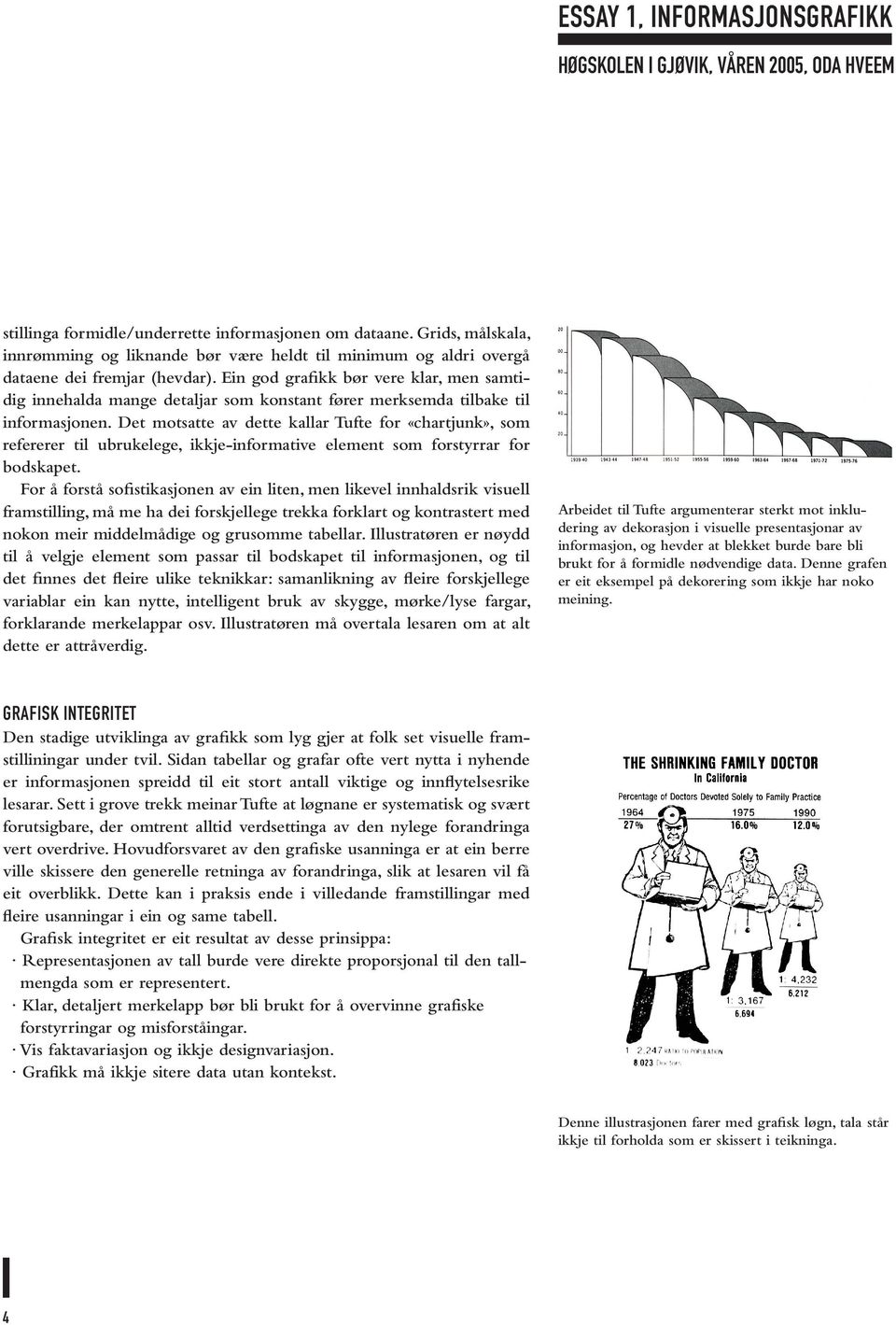 Det motsatte av dette kallar Tufte for «chartjunk», som refererer til ubrukelege, ikkje-informative element som forstyrrar for bodskapet.