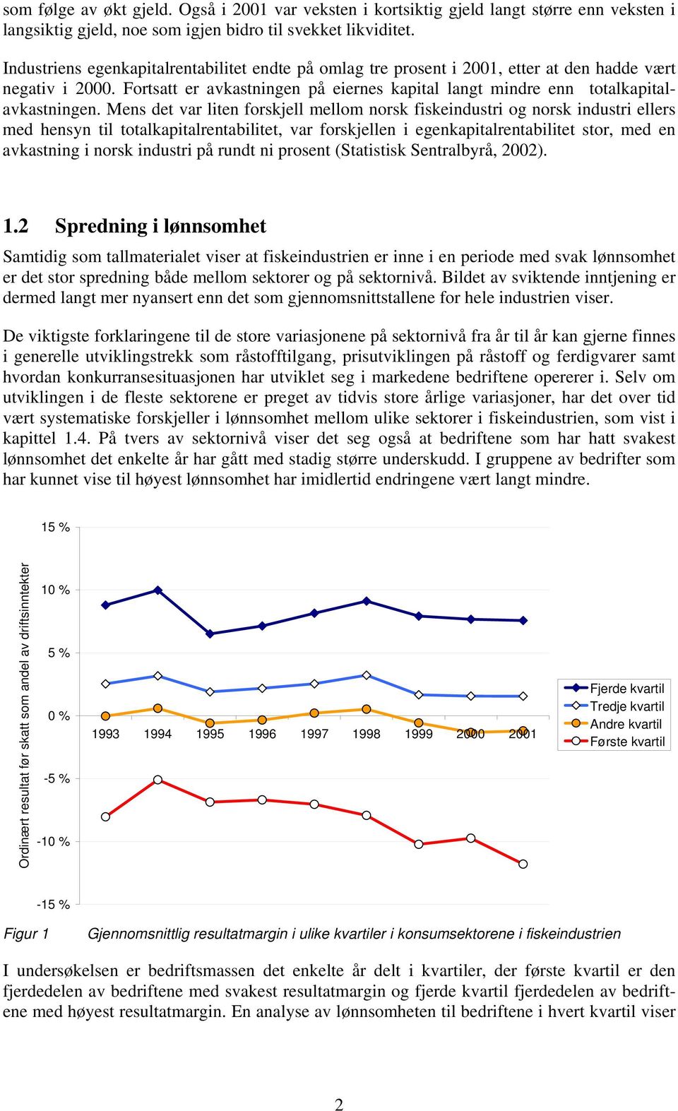 Mens det var liten forskjell mellom norsk fiskeindustri og norsk industri ellers med hensyn til totalkapitalrentabilitet, var forskjellen i egenkapitalrentabilitet stor, med en avkastning i norsk