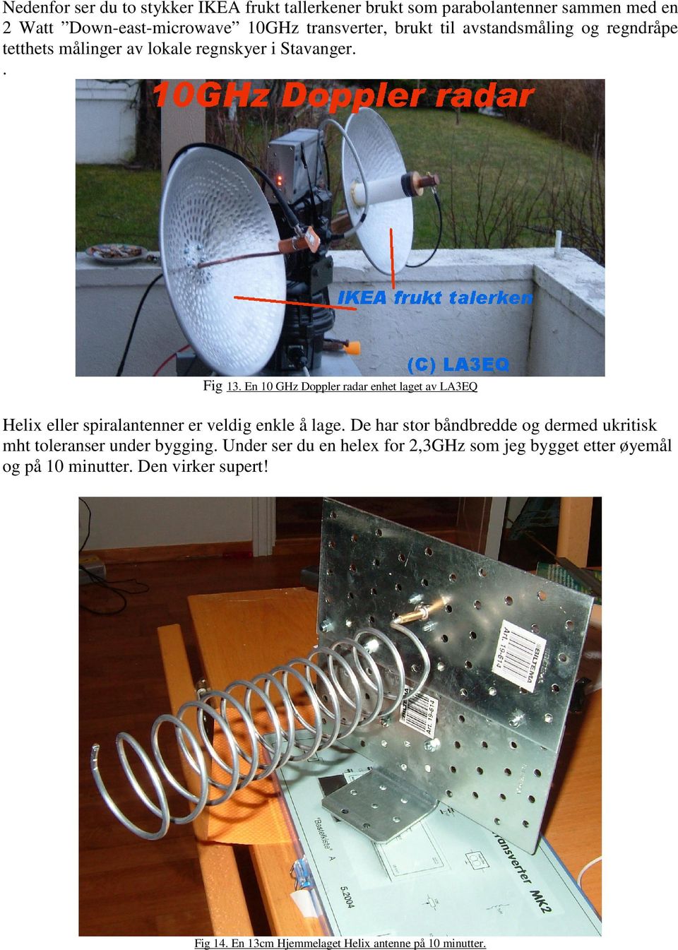 En 10 GHz Doppler radar enhet laget av LA3EQ Helix eller spiralantenner er veldig enkle å lage.