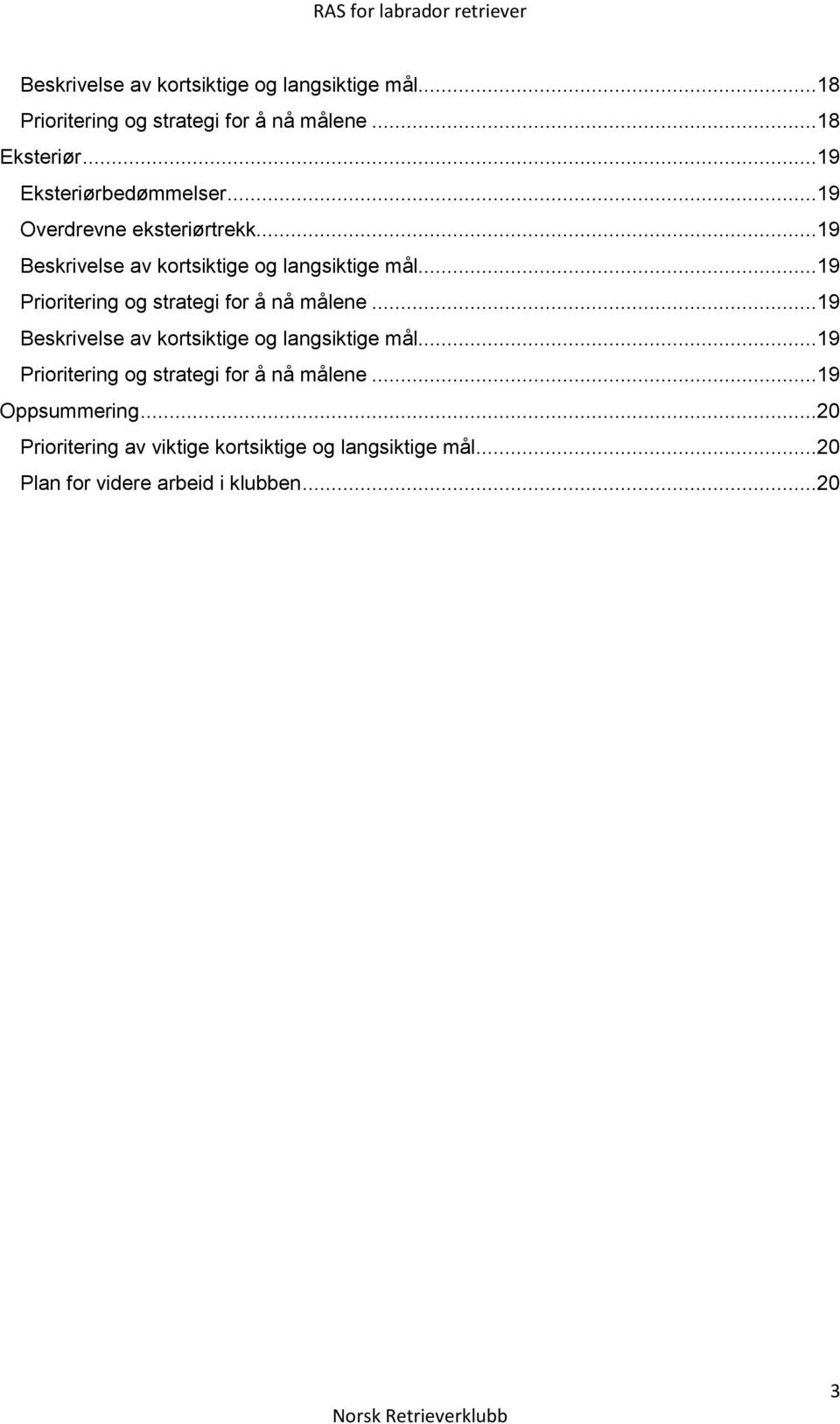 ..19 Prioritering og strategi for å nå målene...19 Beskrivelse av kortsiktige og langsiktige mål.