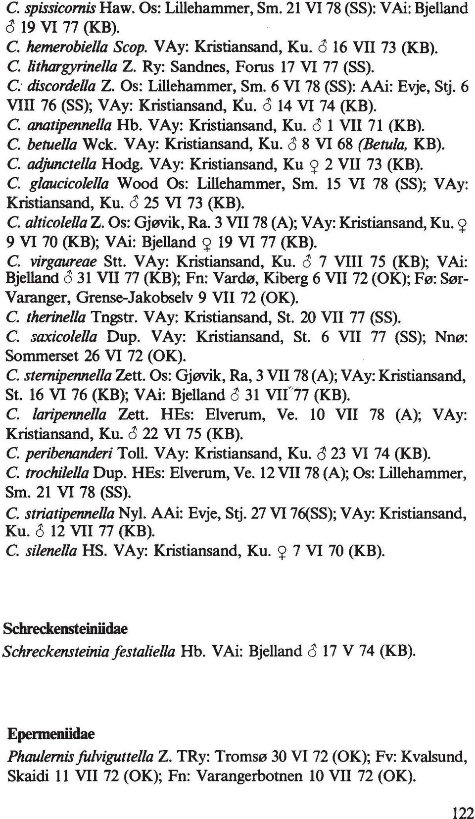 C. betuella Wck. VAy: Kristiansand, Ku. $ 8 VI 68 (Berula, KB). C. ad'ctella Hodg. VAy: Kristiansand, Ku Q 2 VII 73 (KB). C. glaucicolella Wood 0s: Lillehammer, Sm.