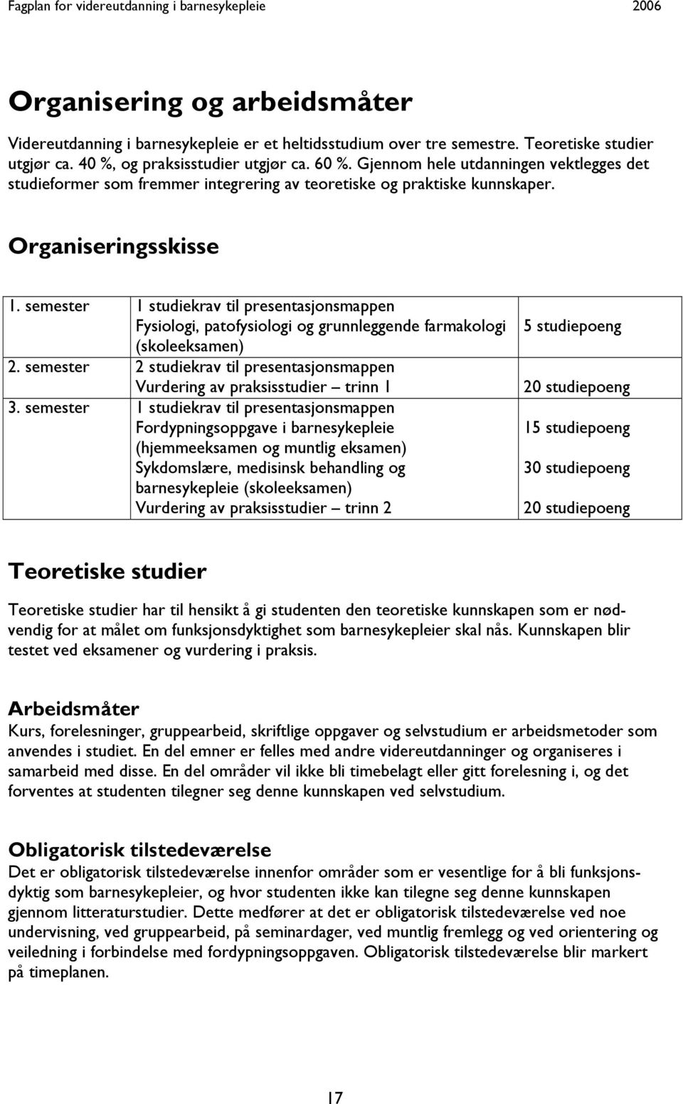 semester 1 studiekrav til presentasjonsmappen Fysiologi, patofysiologi og grunnleggende farmakologi (skoleeksamen) 2.