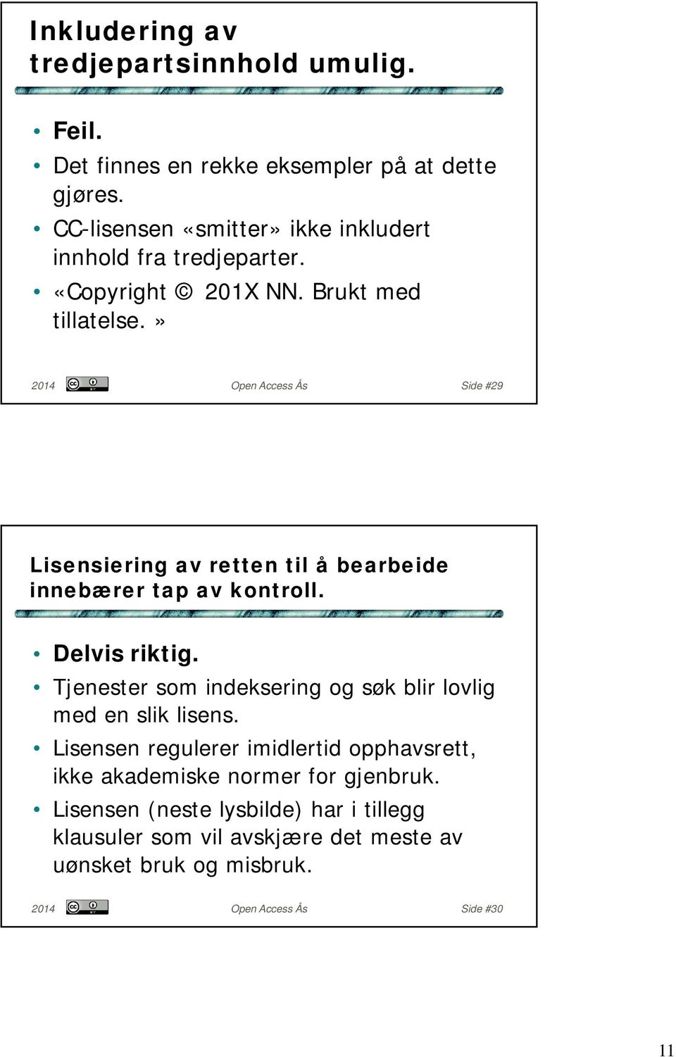 » 2014 Open Access Ås Side #29 Lisensiering av retten til å bearbeide innebærer tap av kontroll. Delvis riktig.