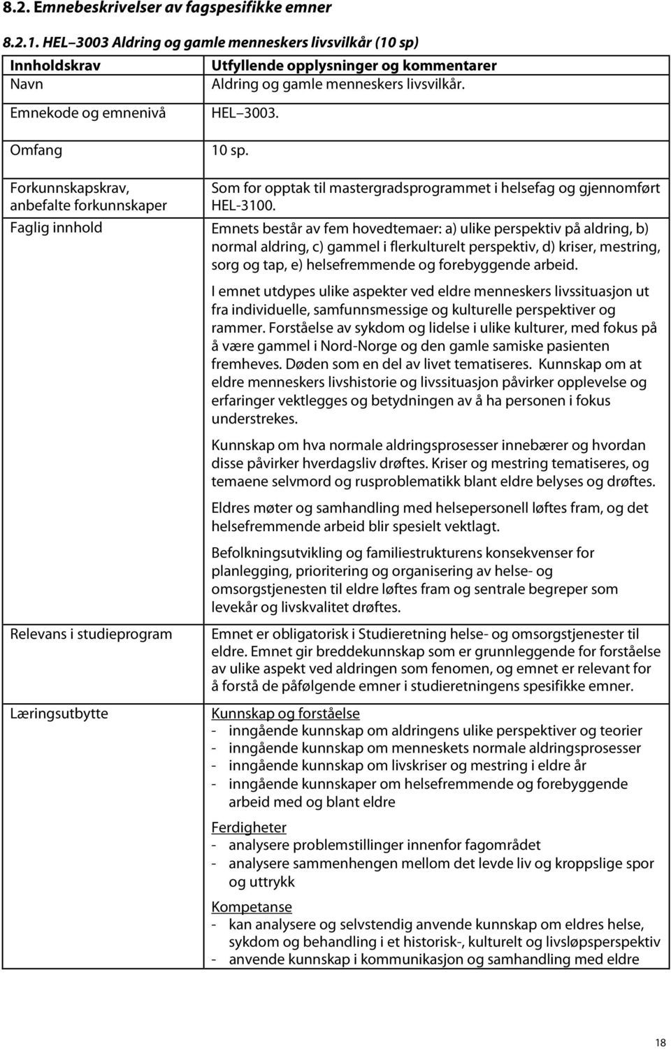 Forkunnskapskrav, anbefalte forkunnskaper Som for opptak til mastergradsprogrammet i helsefag og gjennomført HEL-3100.