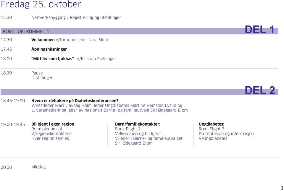 V/nestleder Mari Liavaag Holm, leder Ungdiabetes Martine Hemstad Lyslid og 1. varamedlem og leder av nasjonalt Barne- og familieutvalg Siri Ødegaard Blom DEL 2 19.00-19.