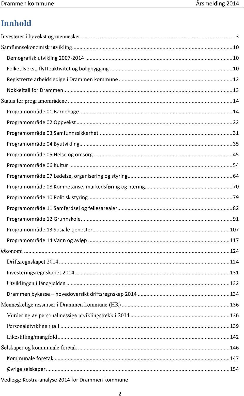 .. 22 Programområde 03 Samfunnssikkerhet... 31 Programområde 04 Byutvikling... 35 Programområde 05 Helse og omsorg... 45 Programområde 06 Kultur... 54 Programområde 07 Ledelse, organisering og styring.