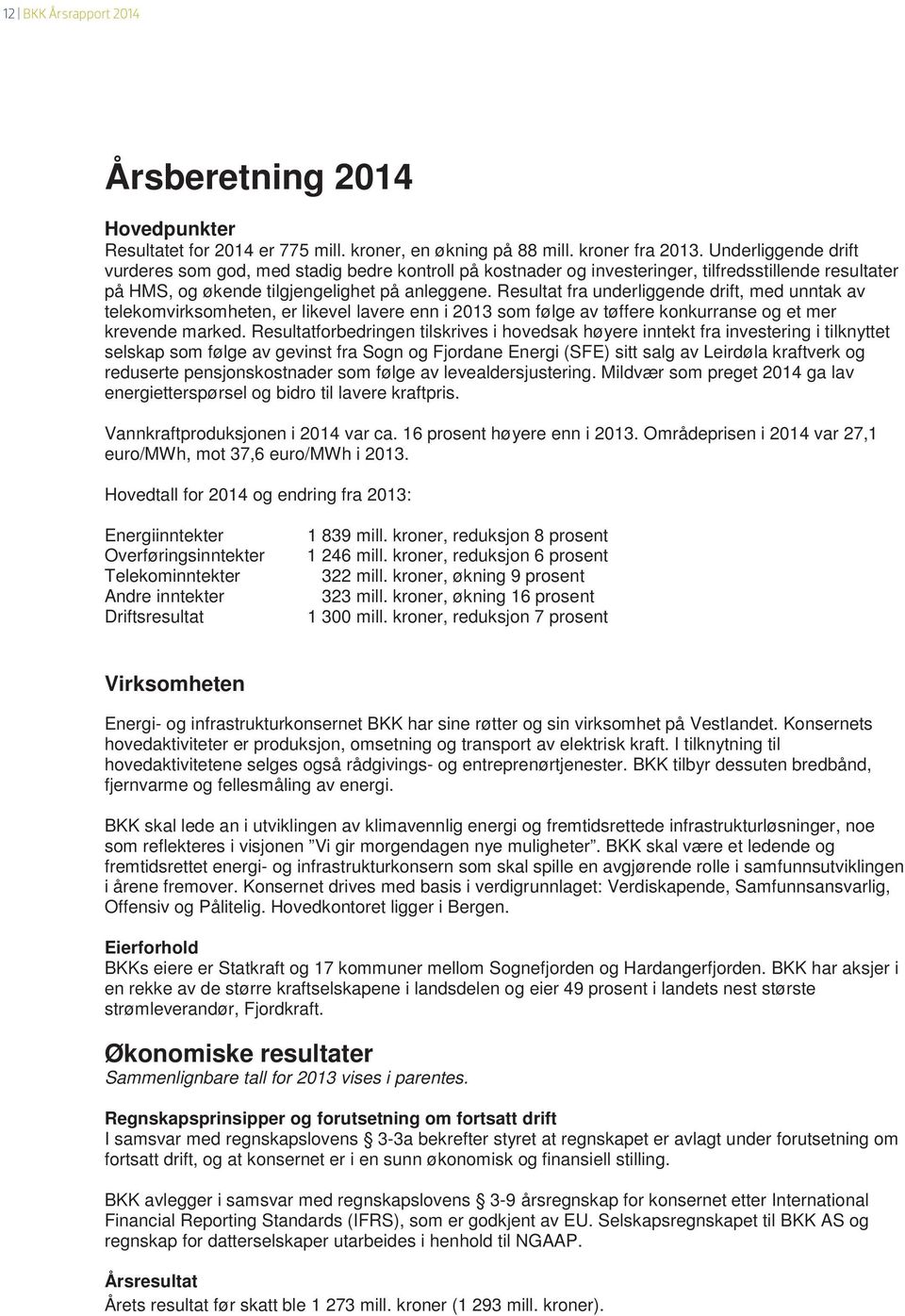 Resultat fra underliggende drift, med unntak av telekomvirksomheten, er likevel lavere enn i 2013 som følge av tøffere konkurranse og et mer krevende marked.