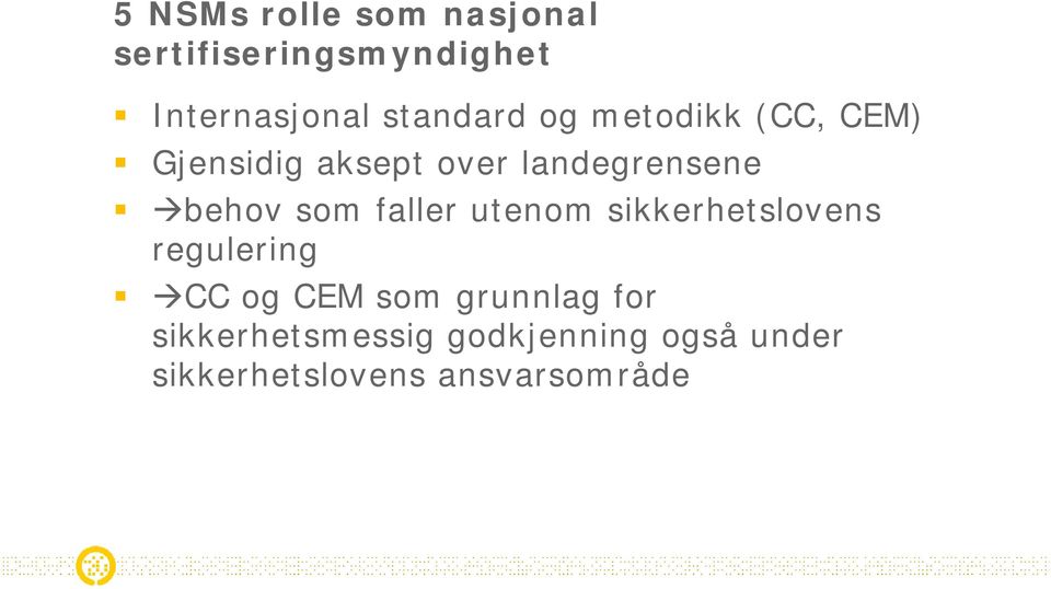 behov som faller utenom sikkerhetslovens regulering CC og CEM som