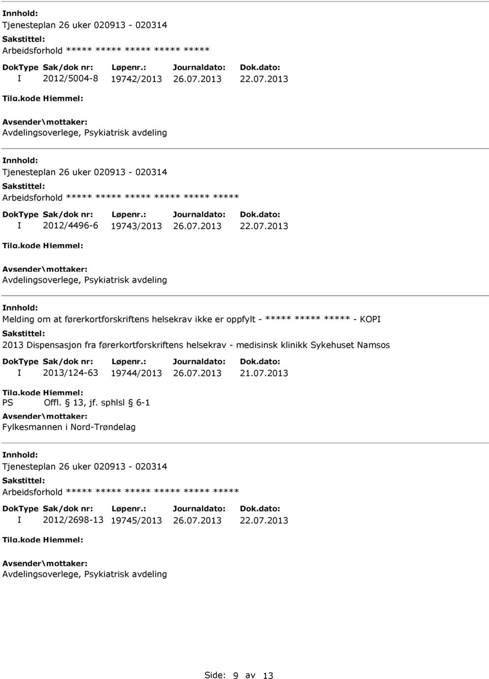 Dispensasjon fra førerkortforskriftens helsekrav - medisinsk klinikk Sykehuset Namsos 2013/124-63 19744/2013