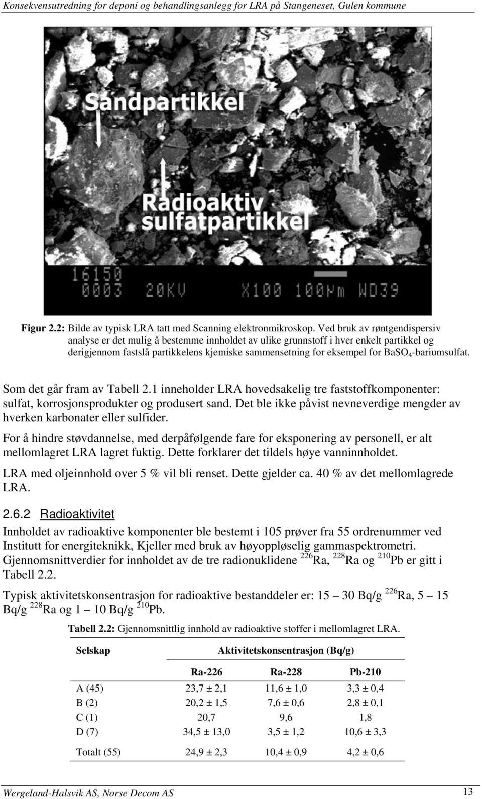 -bariumsulfat. Som det går fram av Tabell 2.1 inneholder LRA hovedsakelig tre faststoffkomponenter: sulfat, korrosjonsprodukter og produsert sand.