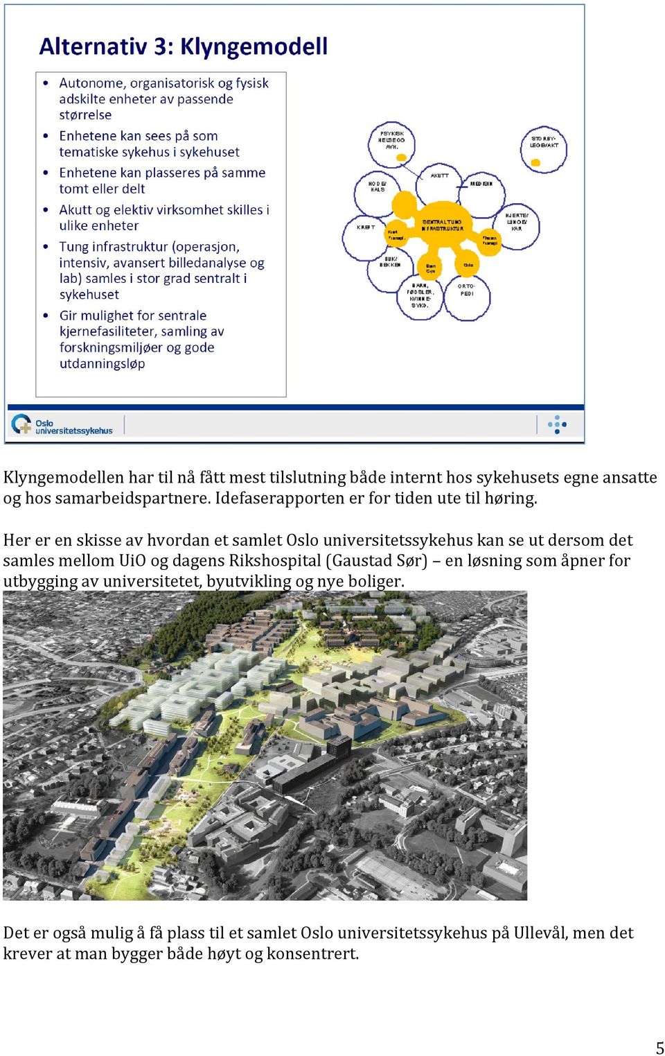 Her er en skisse av hvordan et samlet Oslo universitetssykehus kan se ut dersom det samles mellom UiO og dagens Rikshospital