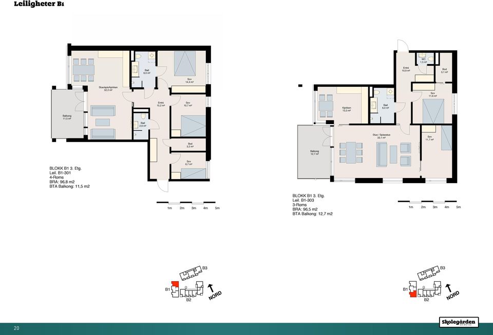 BLOKK 3. Etg. Leil. -301 4-Roms BRA: 96,8 m2 BTA : 11,5 m2 6,7 m² BLOKK 3. Etg. Leil. -303 3-Roms BRA: 96,5 m2 BTA : 12,7 m2 20 Leil.