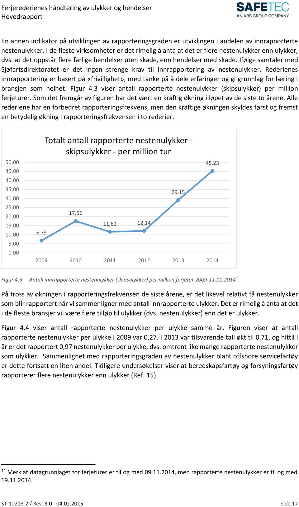 Ifølge samtaler med Sjøfartsdirektoratet er det ingen strenge krav til innrapportering av nestenulykker.