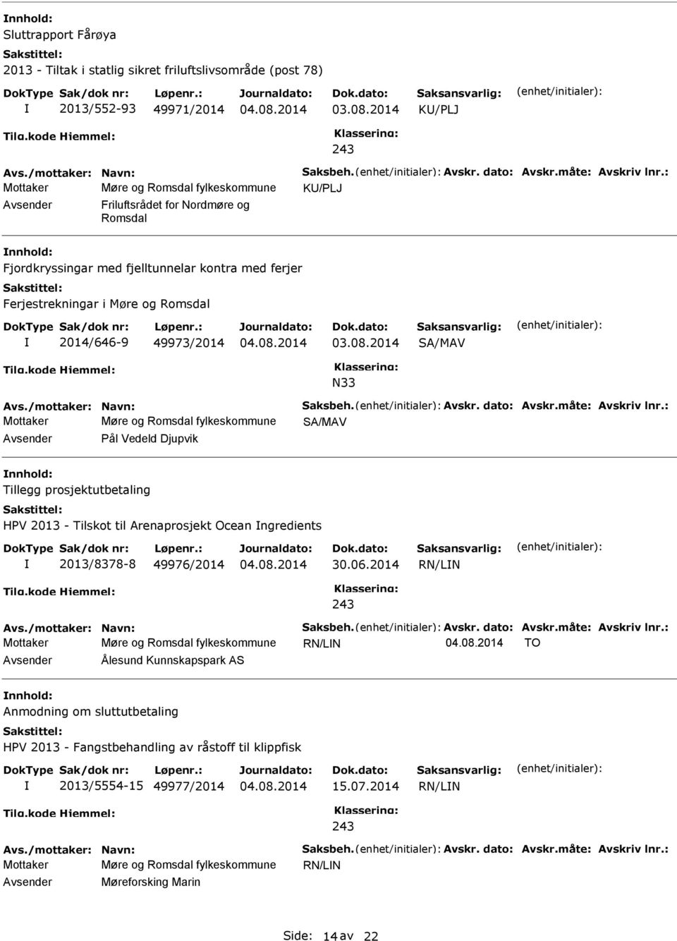 2014 SA/MAV N33 Avs./mottaker: Navn: Saksbeh. Avskr. dato: Avskr.måte: Avskriv lnr.