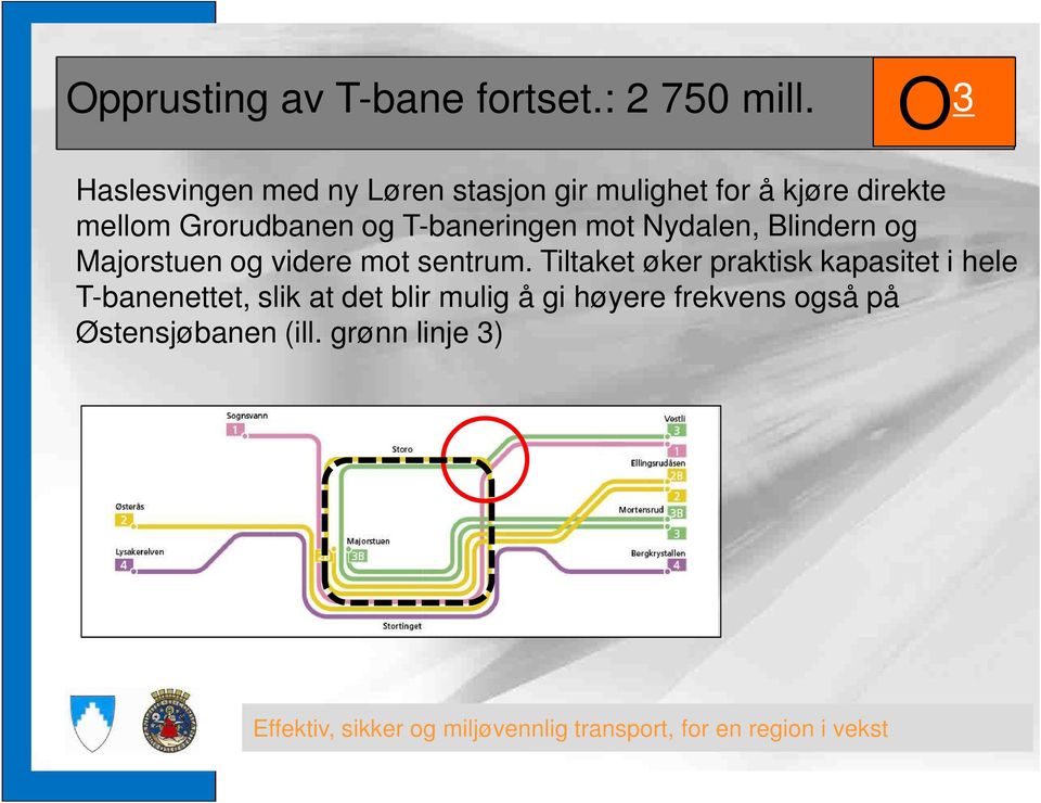 T-baneringen mot Nydalen, Blindern og Majorstuen og videre mot sentrum.