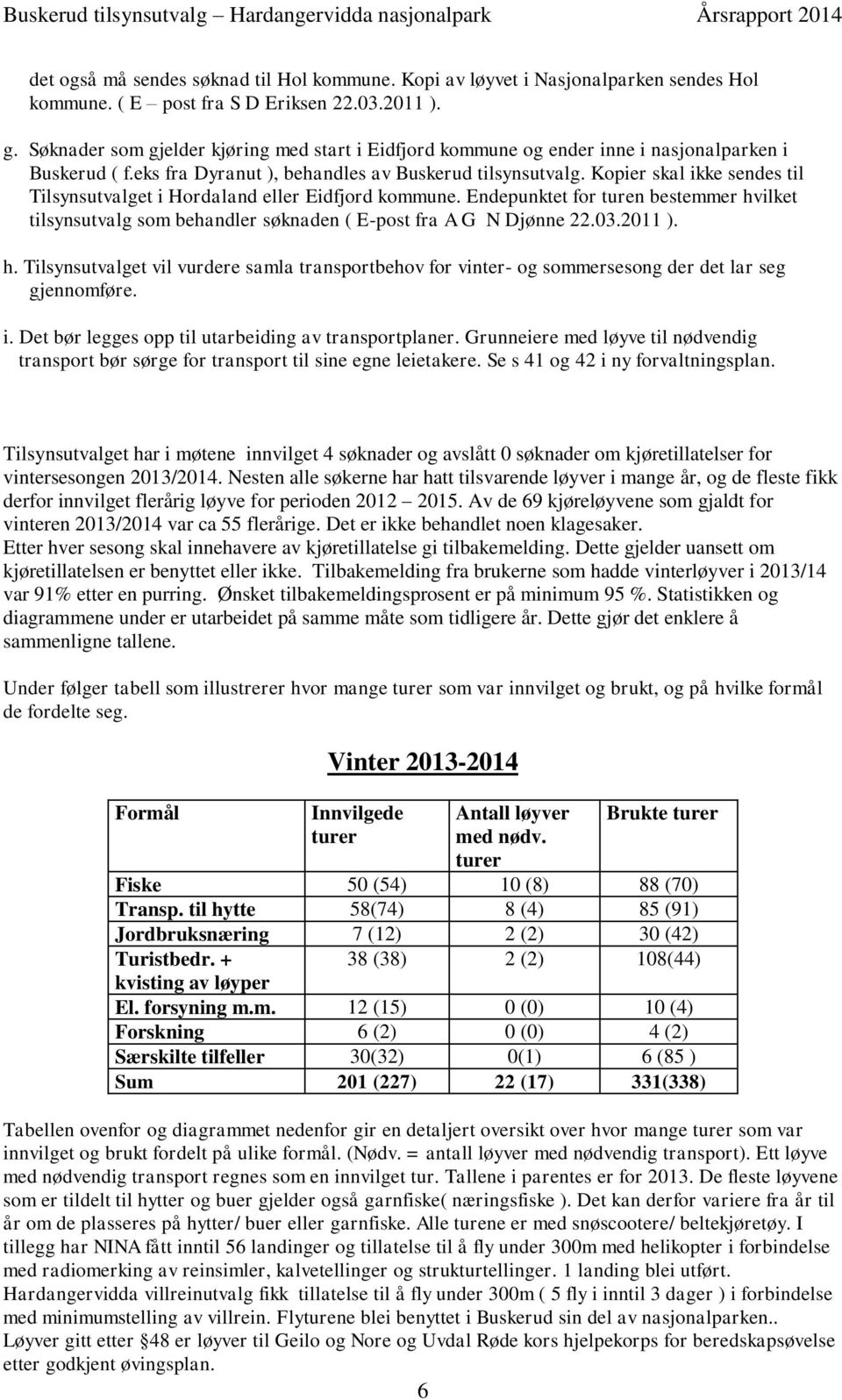 Kopier skal ikke sendes til Tilsynsutvalget i Hordaland eller Eidfjord kommune. Endepunktet for turen bestemmer hv