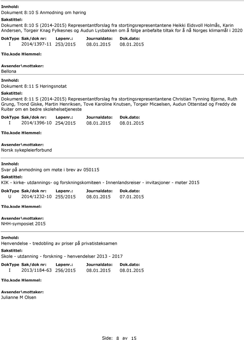 Christian Tynning Bjørnø, Ruth Grung, Trond Giske, Martin Henriksen, Tove Karoline Knutsen, Torgeir Micaelsen, Audun Otterstad og Freddy de Ruiter om en bedre skolehelsetjeneste 2014/1396-10 254/2015