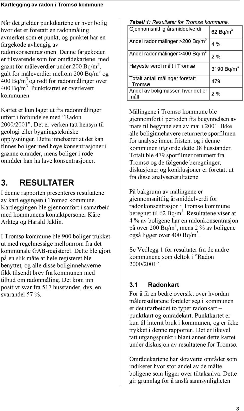 Punktkartet er overlevert kommunen. Kartet er kun laget ut fra radonmålinger utført i forbindelse med Radon 2000/2001. Det er verken tatt hensyn til geologi eller bygningstekniske opplysninger.