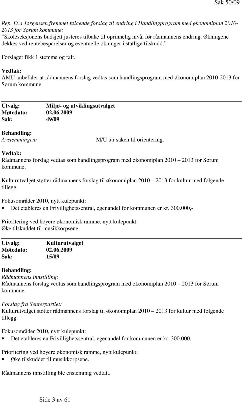 Økningene dekkes ved rentebesparelser og eventuelle økninger i statlige tilskudd. Forslaget fikk 1 stemme og falt.