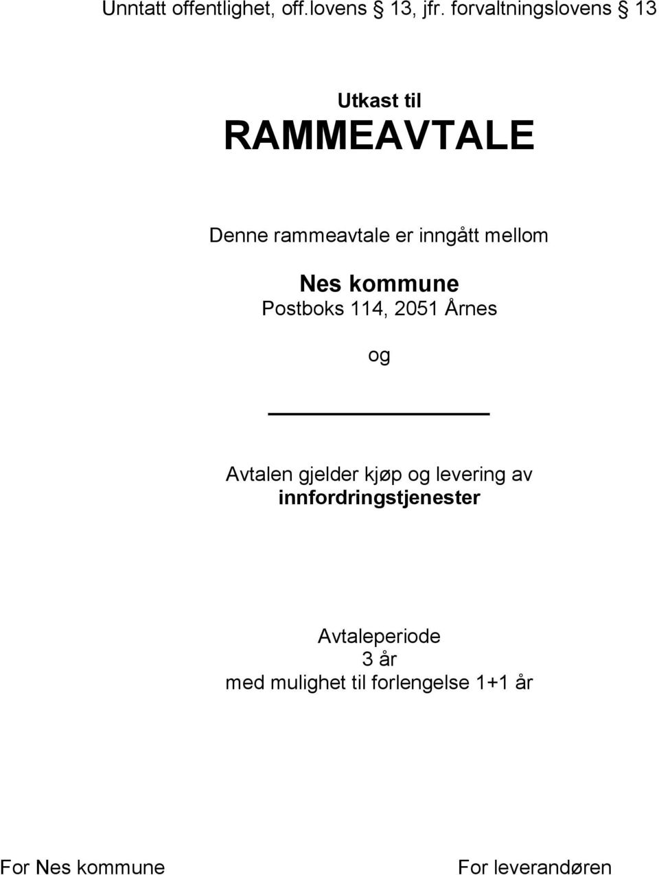 mellom Nes kommune Postboks 114, 2051 Årnes og Avtalen gjelder kjøp og