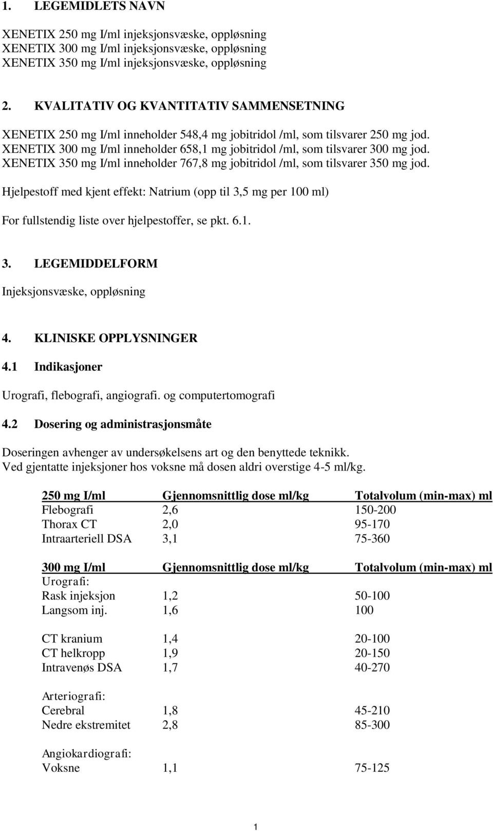 XENETIX 300 mg I/ml inneholder 658,1 mg jobitridol /ml, som tilsvarer 300 mg jod. XENETIX 350 mg I/ml inneholder 767,8 mg jobitridol /ml, som tilsvarer 350 mg jod.