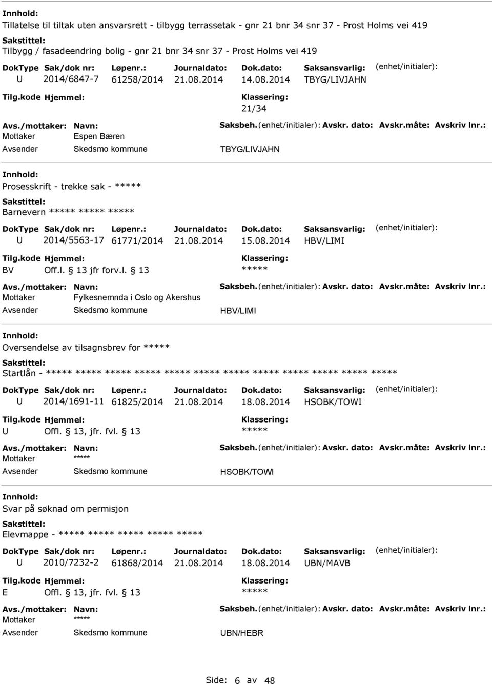 : Mottaker spen Bæren TBYG/LVJAHN Prosesskrift - trekke sak - Barnevern 2014/5563-17 61771/2014 15.08.2014 HBV/LM BV Off.l. 13 jfr forv.l. 13 Avs./mottaker: Navn: Saksbeh. Avskr. dato: Avskr.