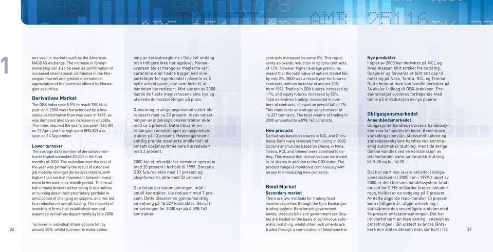 Norwegian securities. Derivatives Market The OBX index rose 8.9% to reach 783.66 at year-end.