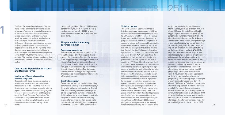 In January 2000 Oslo Exchanges introduced a standardised process for issuing warning letters to members in respect of failure to follow the reporting rules.