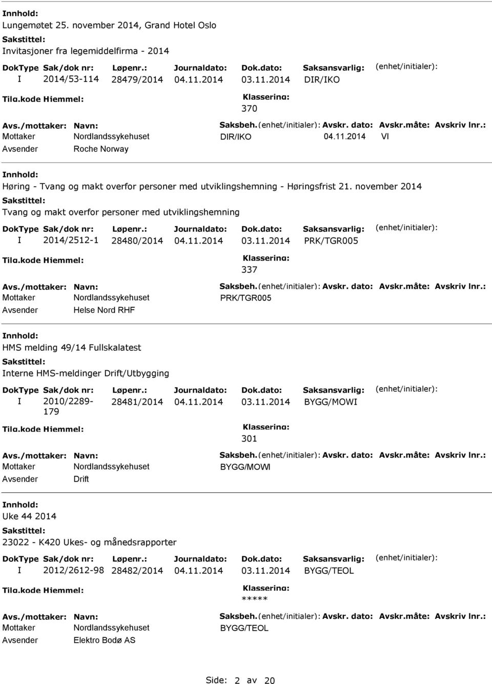 november 2014 Tvang og makt overfor personer med utviklingshemning 2014/2512-1 28480/2014 RK/TGR005 337 Avs./mottaker: Navn: Saksbeh. Avskr. dato: Avskr.måte: Avskriv lnr.