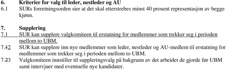 1 SUR kan supplere valgkmiteen til erstatning fr medlemmer sm trekker seg i periden mellm t UBM. 7.