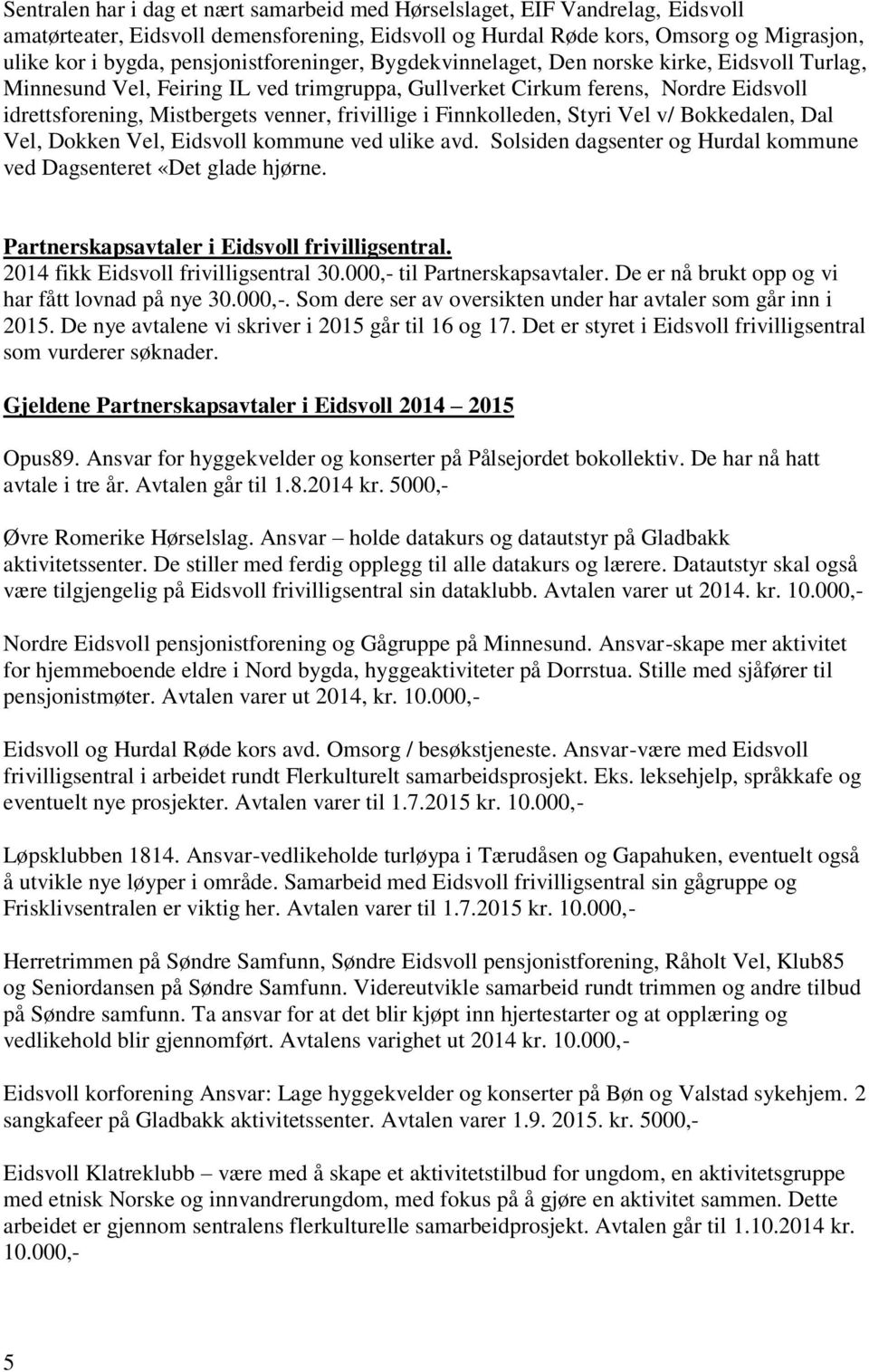 frivillige i Finnkolleden, Styri Vel v/ Bokkedalen, Dal Vel, Dokken Vel, Eidsvoll kommune ved ulike avd. Solsiden dagsenter og Hurdal kommune ved Dagsenteret «Det glade hjørne.