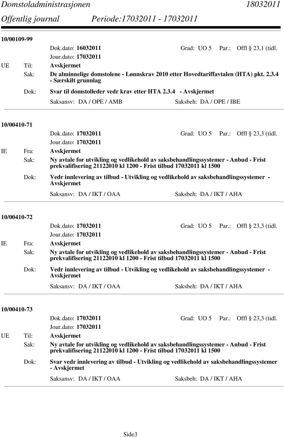 IE Fra: Avskjermet Sak: Ny avtale for utvikling og vedlikehold av saksbehandlingssystemer - Anbud - Frist prekvalifisering 21122010 kl 1200 - Frist tilbud 17032011 kl 1500 Vedr innlevering av tilbud