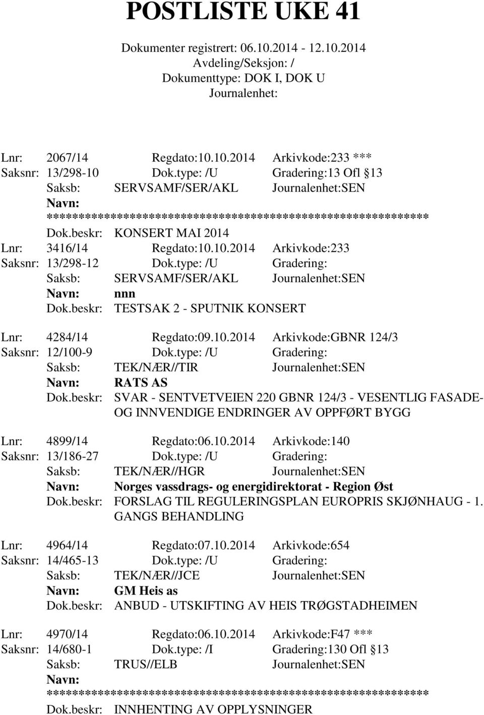 beskr: SVAR - SENTVETVEIEN 220 GBNR 124/3 - VESENTLIG FASADE- OG INNVENDIGE ENDRINGER AV OPPFØRT BYGG Lnr: 4899/14 Regdato:06.10.2014 Arkivkode:140 Saksnr: 13/186-27 Dok.