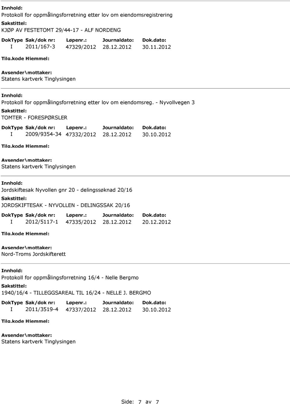 - Nyvollvegen 3 TOMTER - FORESPØRSLER 2009/9354-34 47332/2012 30.10.