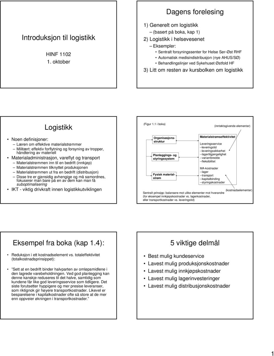 Behandlingslinjer ved Sykehuset Østfold HF 3) Litt om resten av kursbolken om logistikk Logistikk (Figur 1.