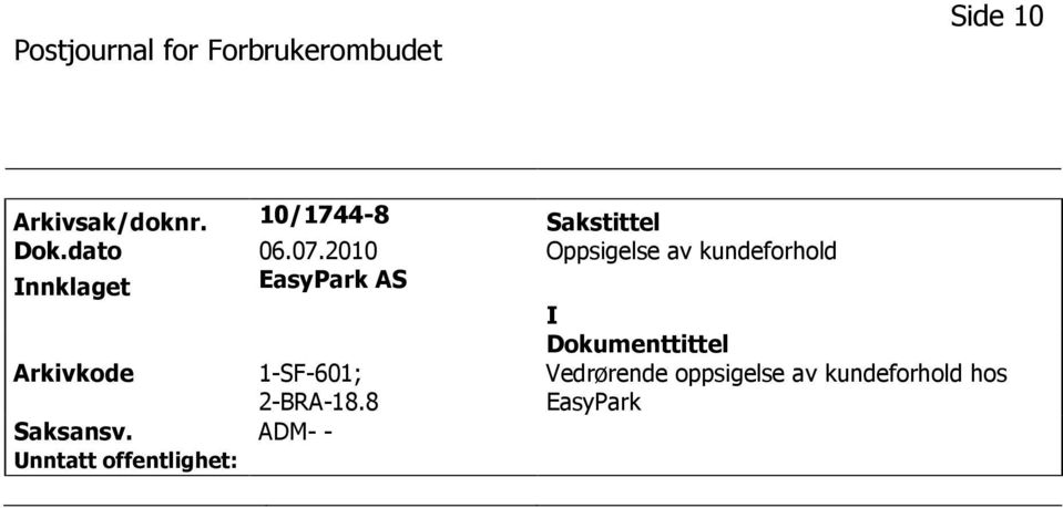 EasyPark AS 1-SF-601; Vedrørende