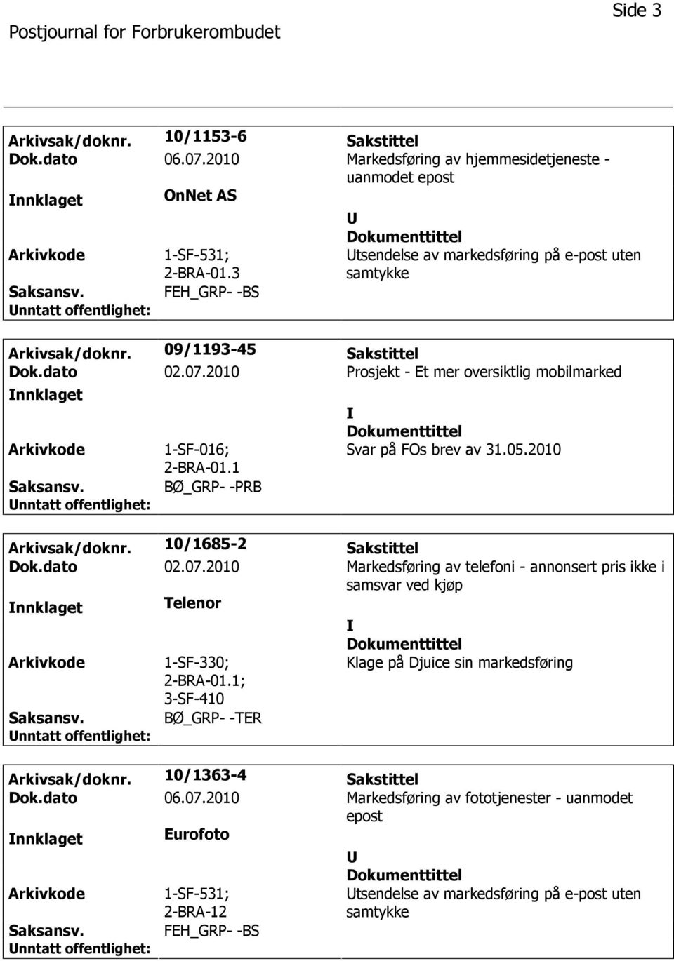 1 BØ_GRP- -PRB Svar på FOs brev av 31.05.2010 Arkivsak/doknr. 10/1685-2 Sakstittel Dok.dato 02.07.