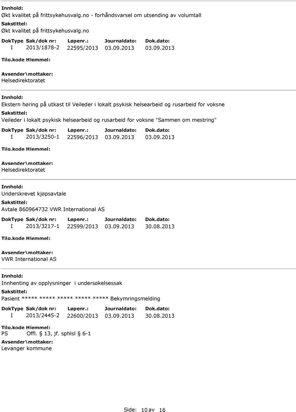 helsearbeid og rusarbeid for voksne "Sammen om mestring" 2013/3250-1 22596/2013 Helsedirektoratet nderskrevet kjøpsavtale Avtale 860964732 VWR nternational AS