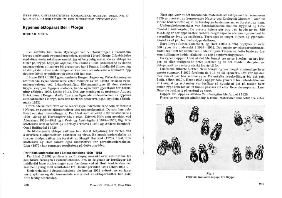 Nord-Norge. forbindelse med disse undersøkelsene samlet jeg et betydelig materiale av ektoparasitter på lirype, Lq,gopus lagopus, fra Troms i 1962.