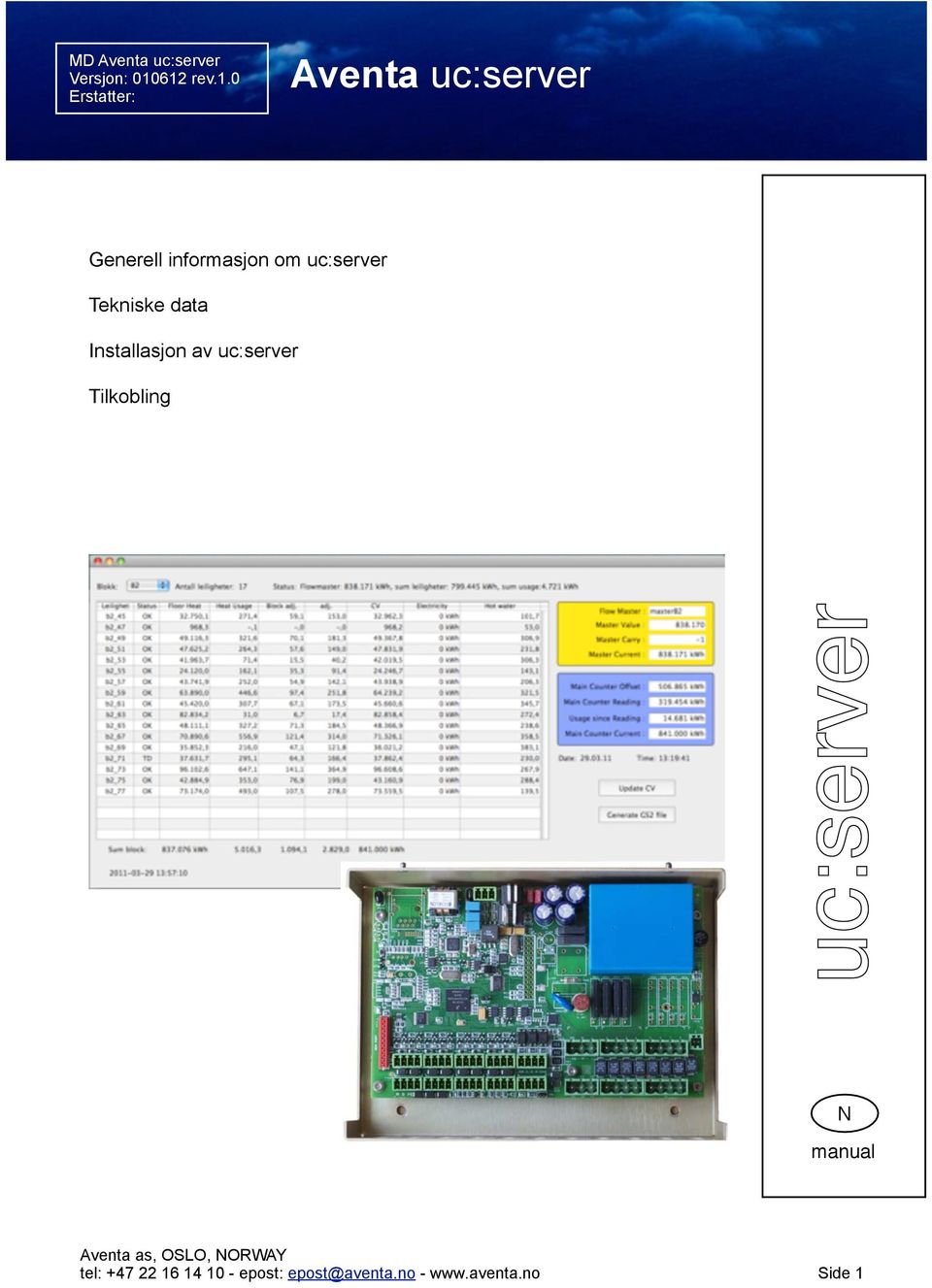 om uc:server Tekniske data Installasjon av uc:server