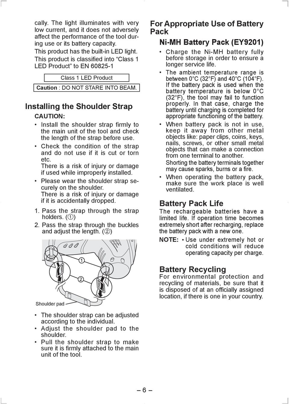 Installing the Shoulder Strap CAUTION: Install the shoulder strap firmly to the main unit of the tool and check the length of the strap before use.