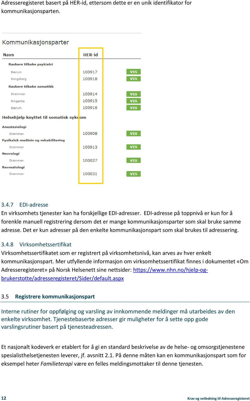 Det er kun adresser på den enkelte kommunikasjonspart som skal brukes til adressering. 3.4.