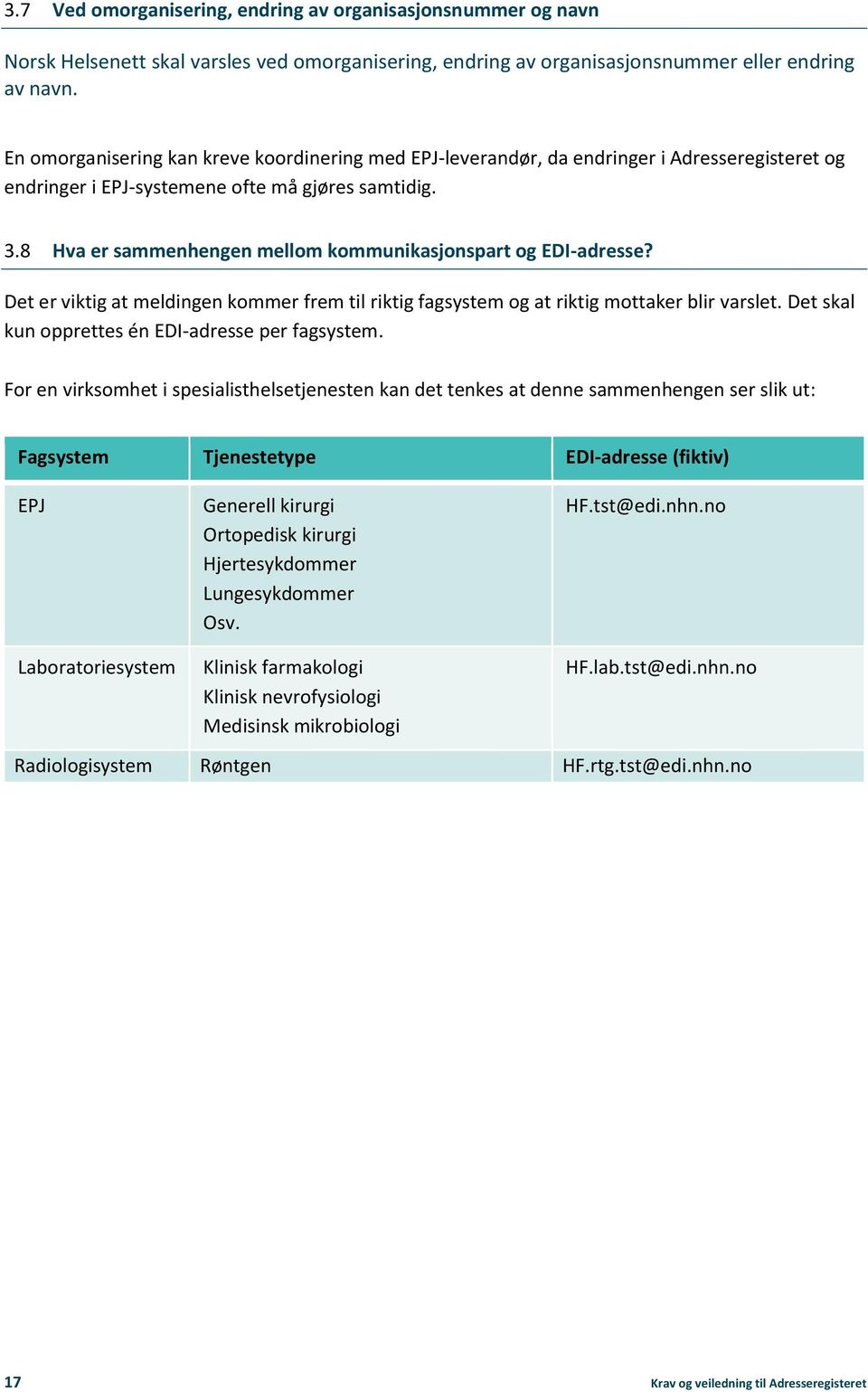 8 Hva er sammenhengen mellom kommunikasjonspart og EDI-adresse? Det er viktig at meldingen kommer frem til riktig fagsystem og at riktig mottaker blir varslet.