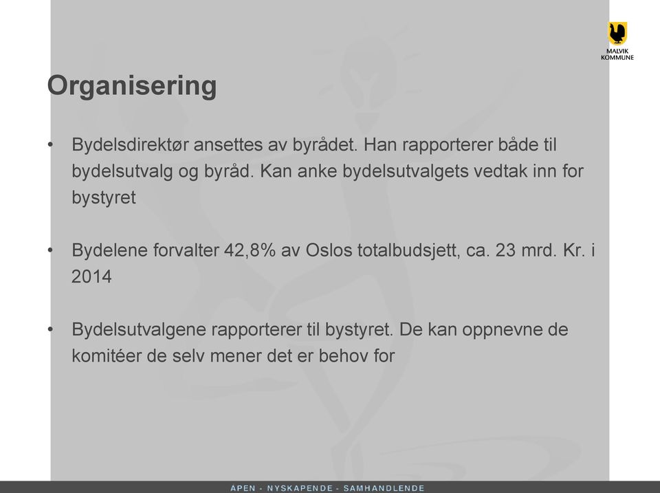 Kan anke bydelsutvalgets vedtak inn for bystyret Bydelene forvalter 42,8% av